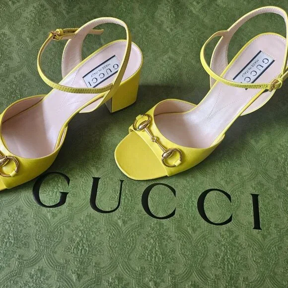 GUCCI Women's Mid-heel Sandal With Horsebit In Yellow size 37+ - Picture 4 of 11